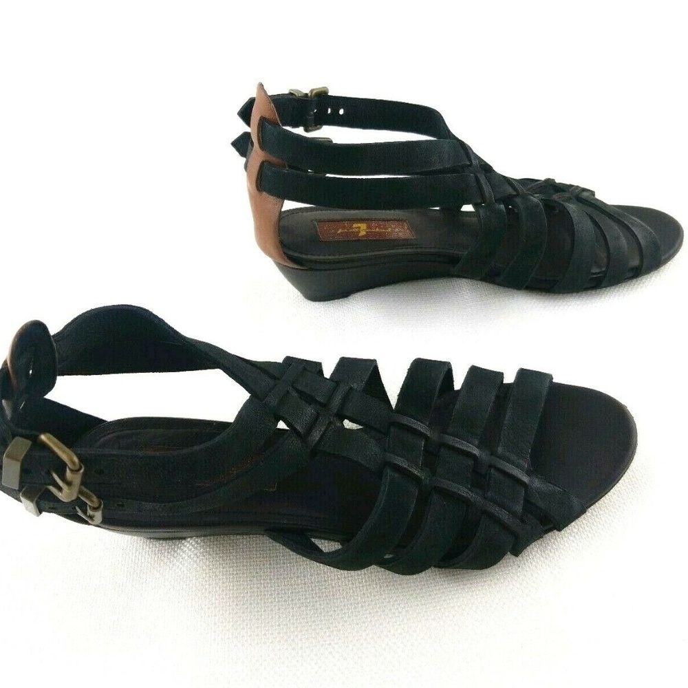 7 for all Mankind Leather Wedge Sandal Black 6.5 M